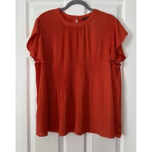 Adrianna Papell Women's Orange Crinkle Cap Sleeve Top Size XL.